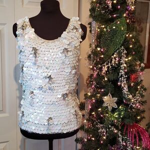 VNTG Helen Wong Shimmery Sequin White Top